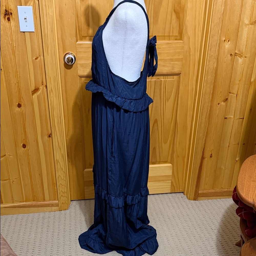 Blue Halter Ruffle Tiered Maxi Dress, Tied Keyhole Opening in Back, Size Small. - Picture 5 of 13